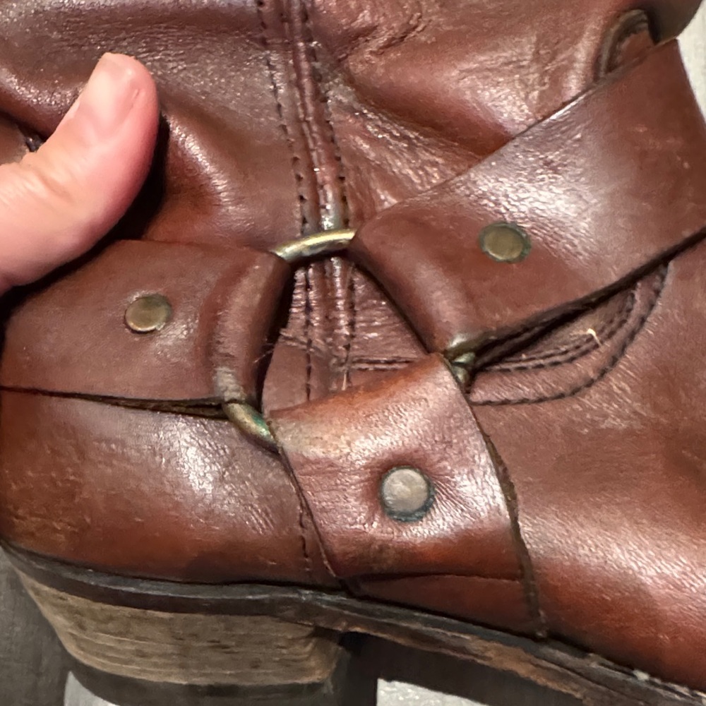 Women's Brown Leather Harness Moto Boots - Picture 2 of 6